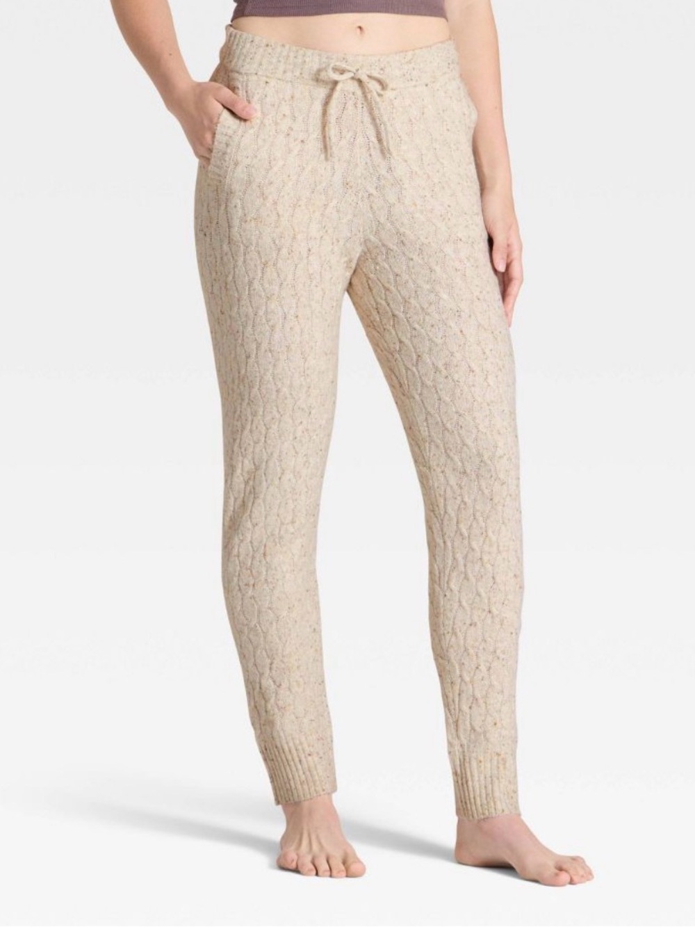 Auden Cable-Knit Drawstring Joggers in Cream XS